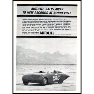 1961 Autolite Spark Plugs Bonneville Salt Flat Speed Record Vintage Print Ad Art